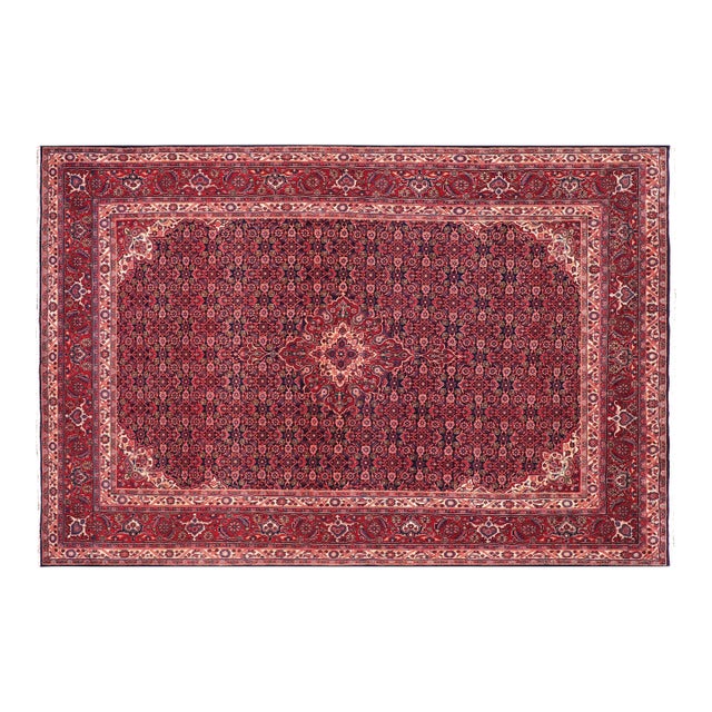 Vintage Hand-Knotted Wool Rug – 6.11 X 10.1 Ft – Blue & Red All-Over Floral Design For Sale