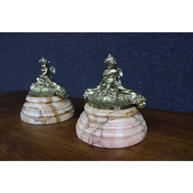 Late 19th Century Pair of Italian Marble and Bronze Cherub Lidded Boxes For Sale - Image 5 of 10