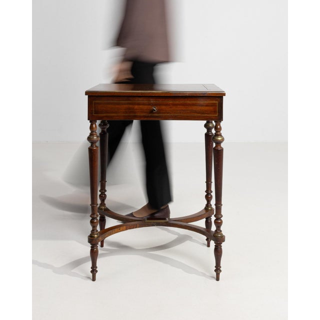 Chestnut 1880-1889 France Rich Mahogany Mahogany Side Table With Drawer For Sale - Image 8 of 10