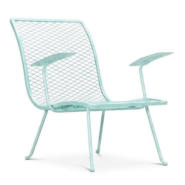 Pair of Karl Lightfoot Studio outdoor lounge chairs crafted from tubular steel and expanded metal mesh, finished in a...