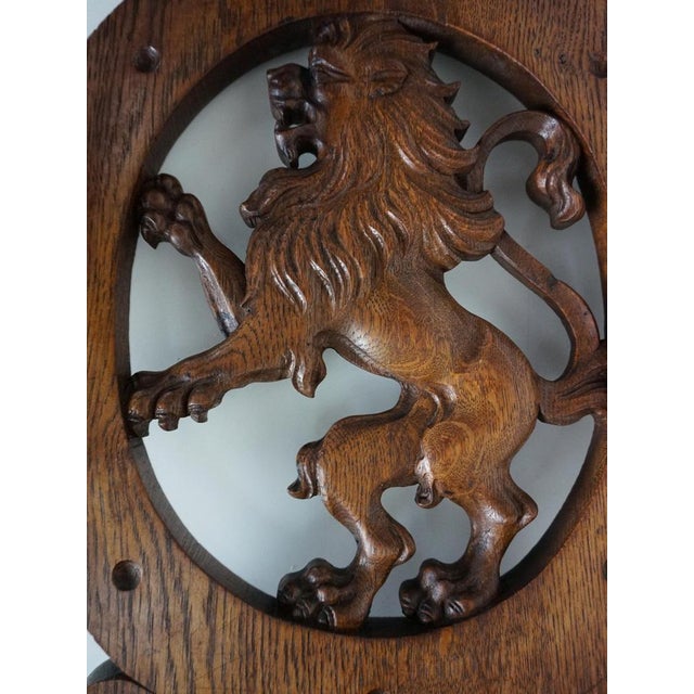 19th Century Swiss Black Forest Hand Carved Oak Side Chair with Standing Lion For Sale - Image 5 of 15