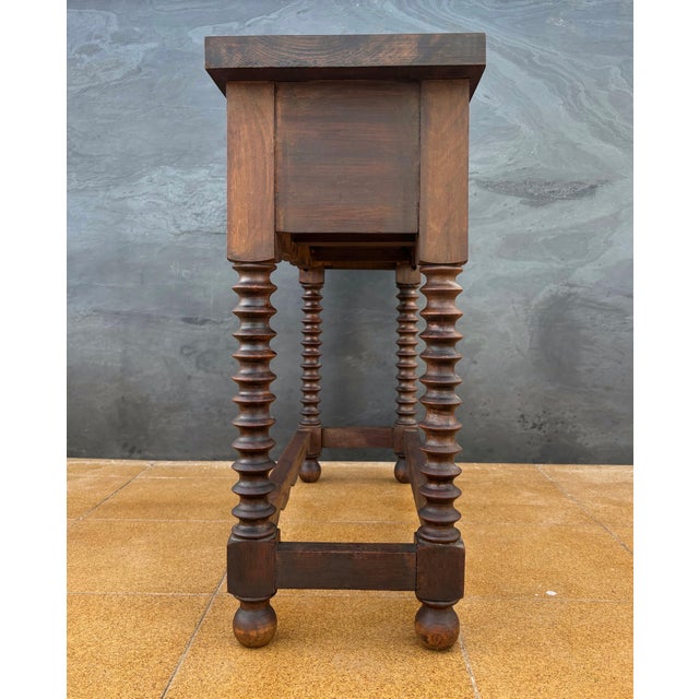 Brown Spanish Console Table with Turned Legs and Carved Drawers, 20th Century For Sale - Image 8 of 10