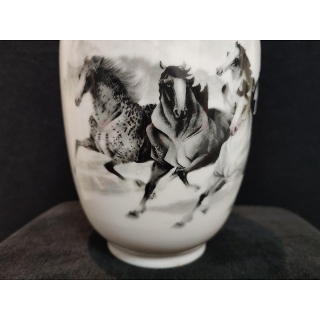 Chinese Ceramic Vase Qianlong Marked Famille Rose Porcelain Vase Hand Painted Eight Horses Pattern For Sale - Image 4 of 12