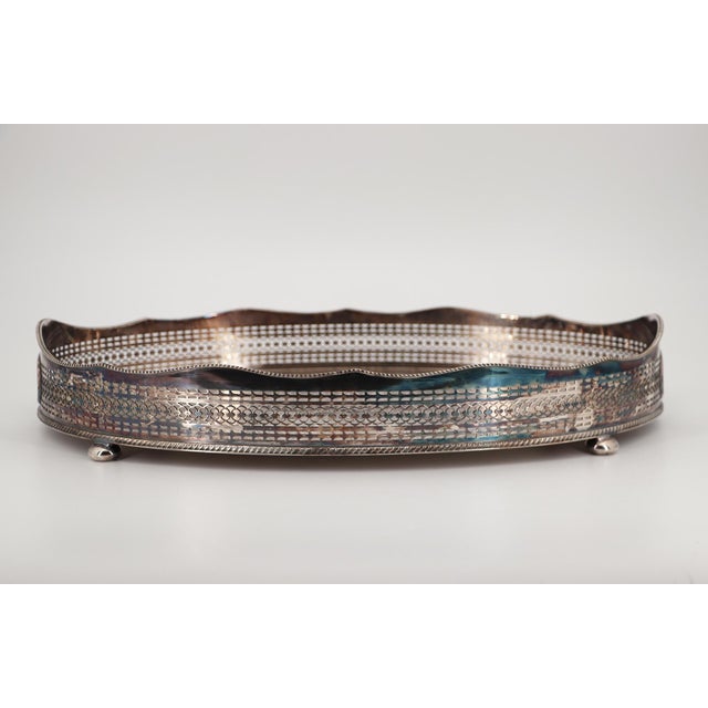 English 1940s Barker Ellis Large Silver Plate Footed Serving Tray, English For Sale - Image 3 of 18