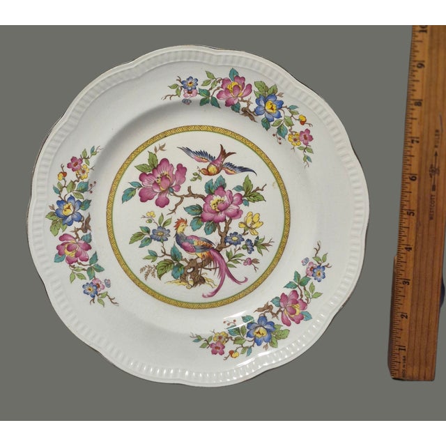 Chinoiserie Vintage Chinoiserie Crown Clarence Staffordshire England Oriental Bird Plate For Sale - Image 3 of 8
