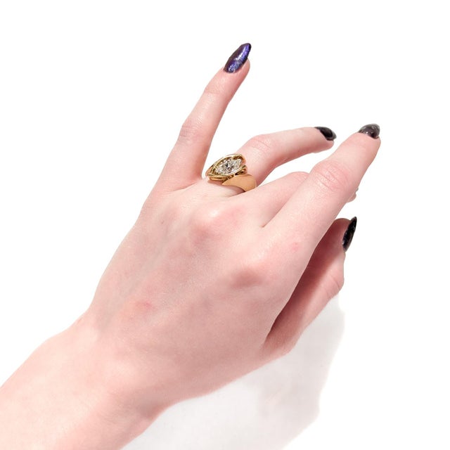 Modernist 18k Gold & 2.22 CTW Marquise Brilliant Cut Diamond Signet Style Ring For Sale - Image 4 of 12