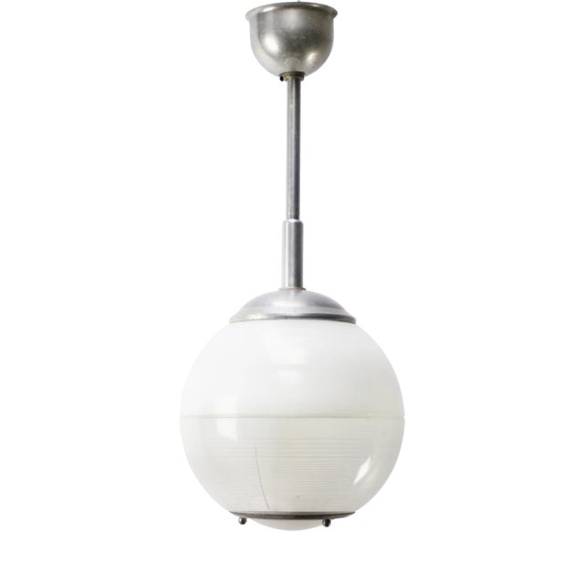 Vintage French Glass Pendant by Holophane, 1950s For Sale