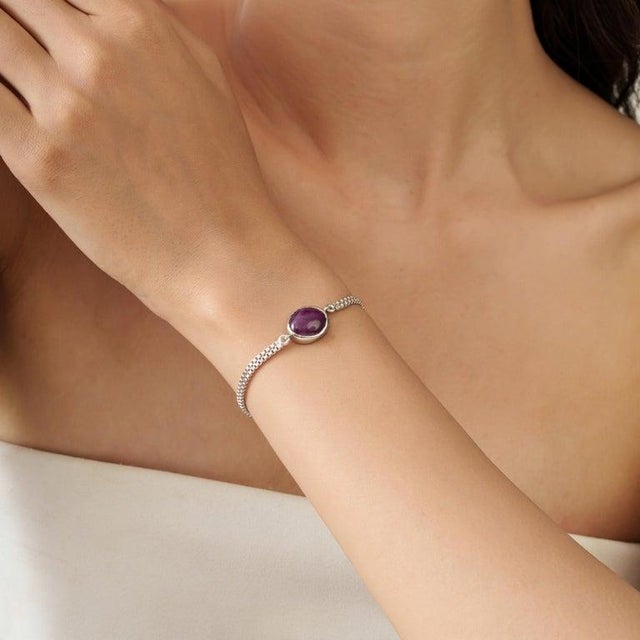 10.61 Ct Ruby Single Stone Chain Bracelet in Sterling Silver Stacking Bracelet For Sale - Image 10 of 13