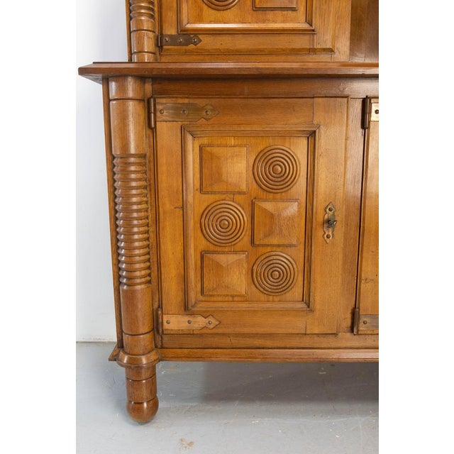 19th Century French Deux Corps Buffet Oak and Copper Cabinet by Dudouyt, 1940s For Sale - Image 13 of 18