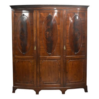 Edwardian Flame Mahogany Bow Front Wardrobe, 1900s For Sale