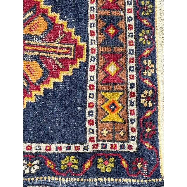 Blue Small Mid-Century Turkish Yastik Rug, 1940s For Sale - Image 8 of 15