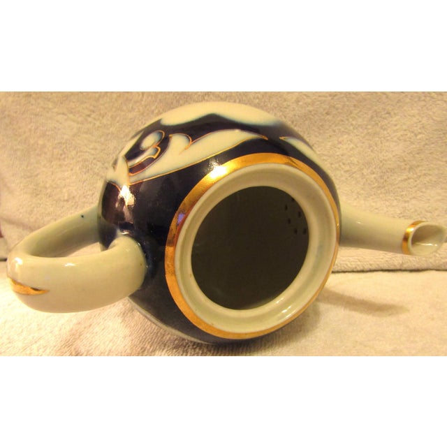 Ceramic 1940s Pahkta Porcelain Asian Cloud Floral 7 Piece Tea Set With Cups and Pitcher For Sale - Image 7 of 13