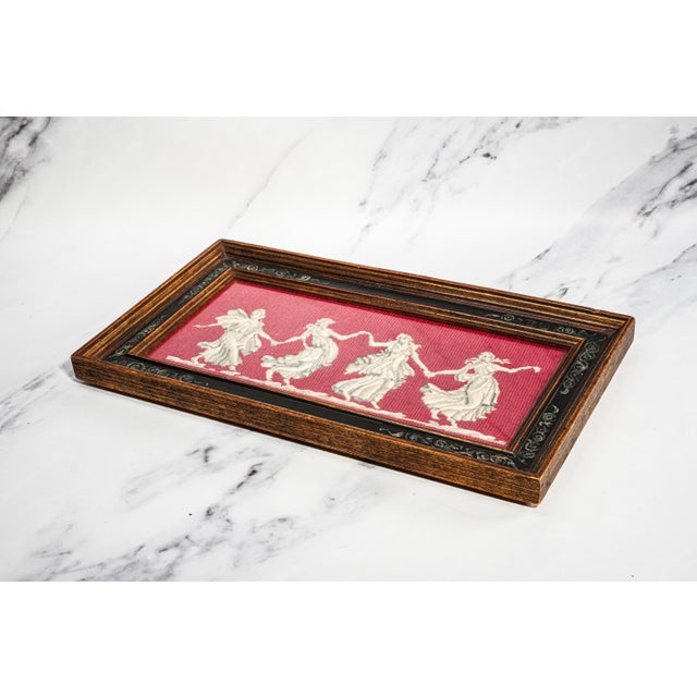Unusual Antique Framed Needlepoint Neoclassical Dancers Grand Tour Style Wall Art Home Decor For Sale - Image 10 of 11
