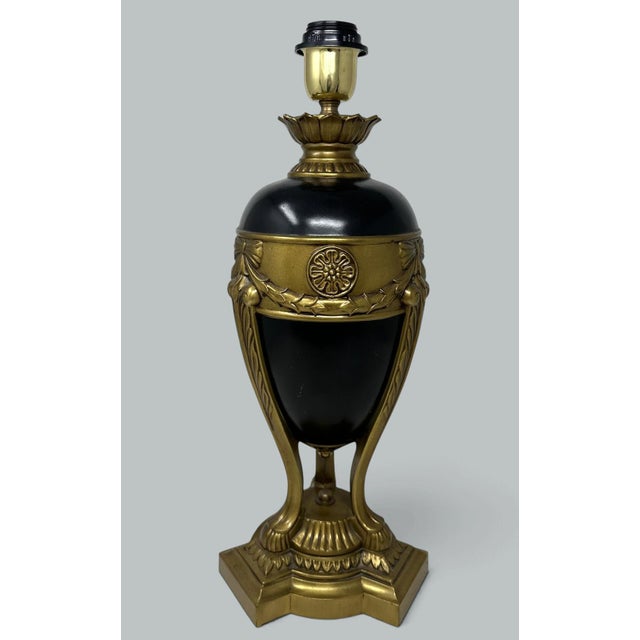 Antique Vintage Pair Cobalt Blue Gold Bronzed Porcelain Electric Table Lamps For Sale - Image 4 of 8