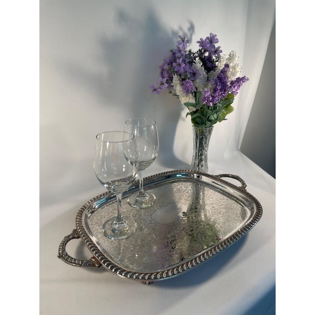 1970s Leonard Silverplate Oblong Footed Platter or Tray For Sale - Image 12 of 12