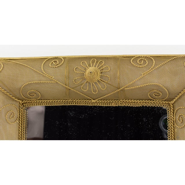 Gold Gilt Metal Wire Mesh Wall Mirror with Floral Decor, circa 1950 For Sale - Image 8 of 16