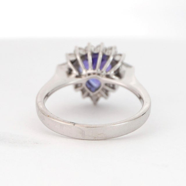 18k White Gold Ring With Trillion-Cut Tanzanite & Diamond Halo, New, Size 7 For Sale - Image 9 of 12