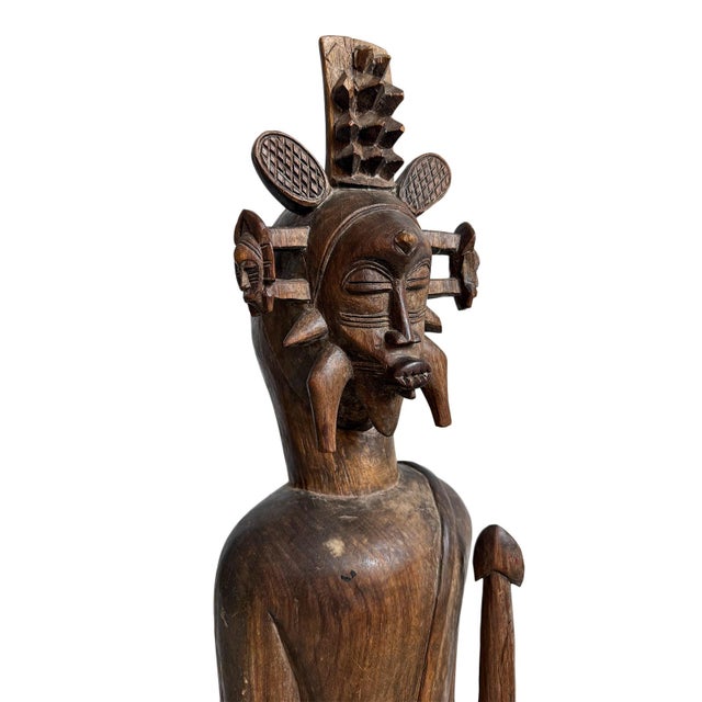 Early 20th Century Antique Old Senufo Hunter Figure Sculpture W/Mask For Sale - Image 5 of 9
