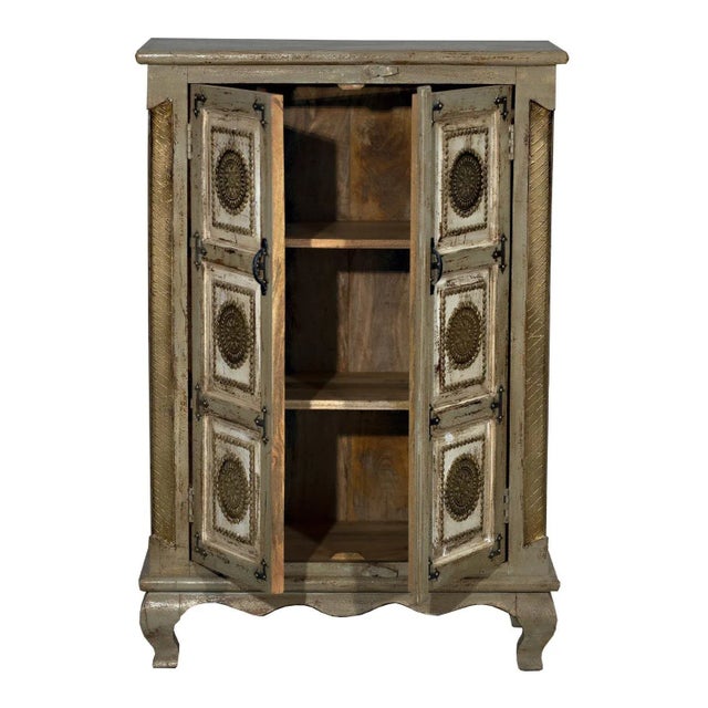 Farmhouse Farmhouse Style Distressed Reclaimed Wood 2-Door Cabinet | Tall Storage Cabinet | Kitchen Cabinet | Distressed Painted Brass Accents Cabinet For Sale - Image 3 of 8