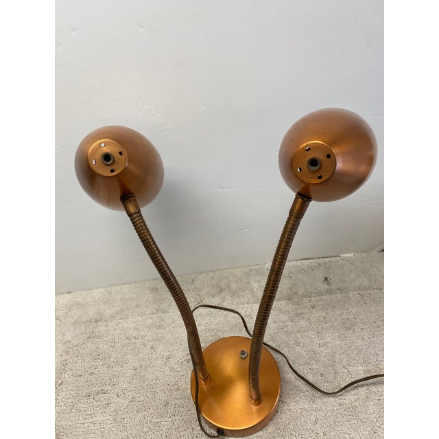 Vintage 1950's Double Gooseneck Brushed Copper Desk Lamp For Sale - Image 11 of 18