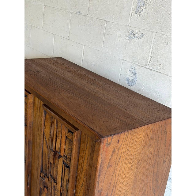 Brown Lane Brutalist Armoire Dresser Oak Mid-Century Modern 1970s For Sale - Image 8 of 10