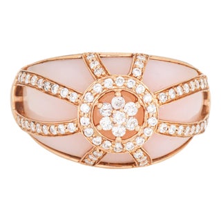 Pink Opal Diamond Ring Sz 7 Estate 14k Rose Gold Wide Band Fine Jewelry For Sale