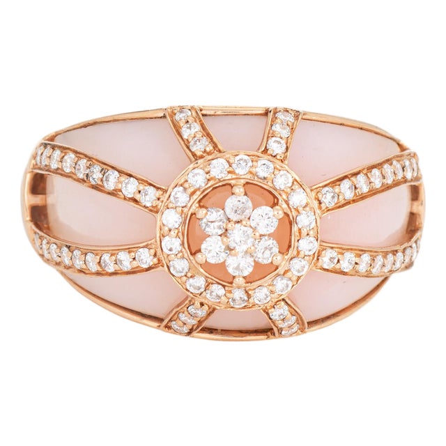 Pink Opal Diamond Ring Sz 7 Estate 14k Rose Gold Wide Band Fine Jewelry For Sale