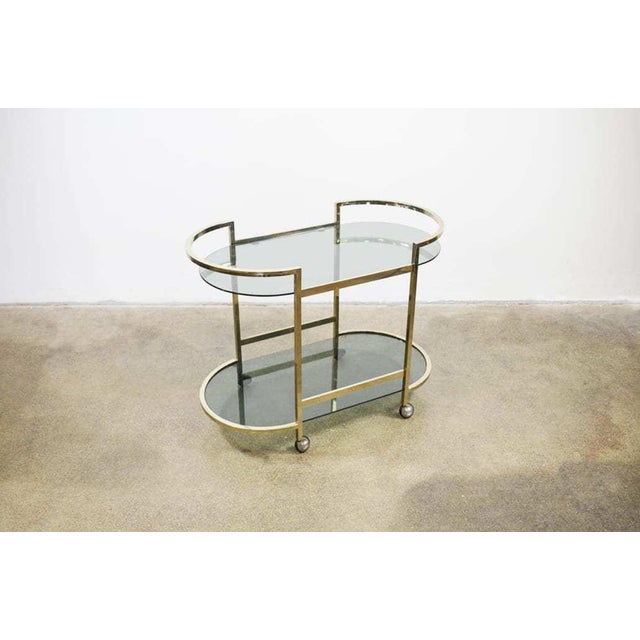 Mid-Century Modern Vintage Brass and Smokey Glass Bar Cart For Sale - Image 3 of 6