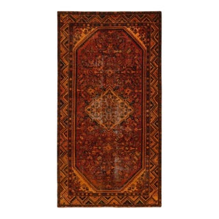 1960 Orange Hand Knotted Worn Vintage Overdyed Persian Hamadan Pure Wool Runner Rug For Sale