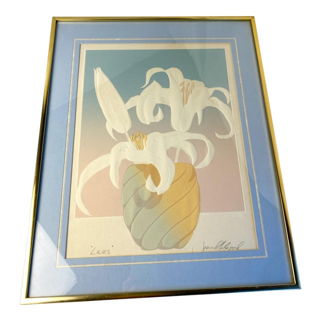 1980s Embossed Floral Serigraph "Lilies" by David Allgood For Sale