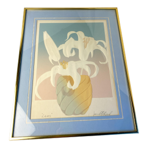 1980s Embossed Floral Serigraph "Lilies" by David Allgood