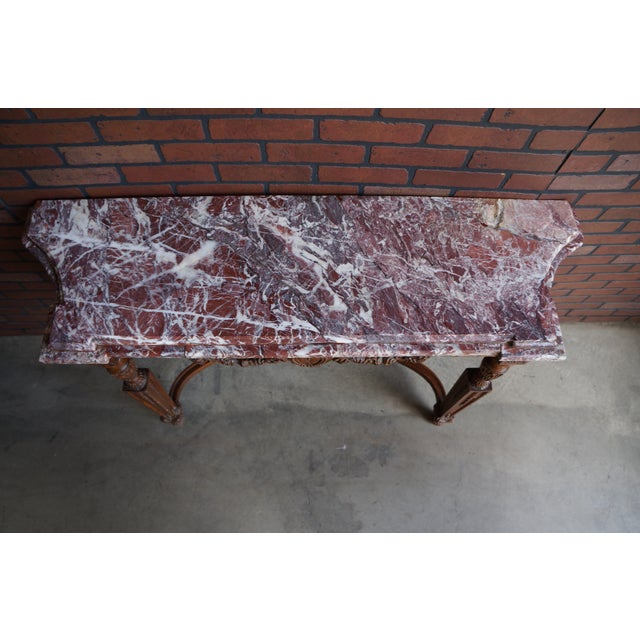 Brown Antique French Louis XVI Marble Top Console Table For Sale - Image 8 of 9