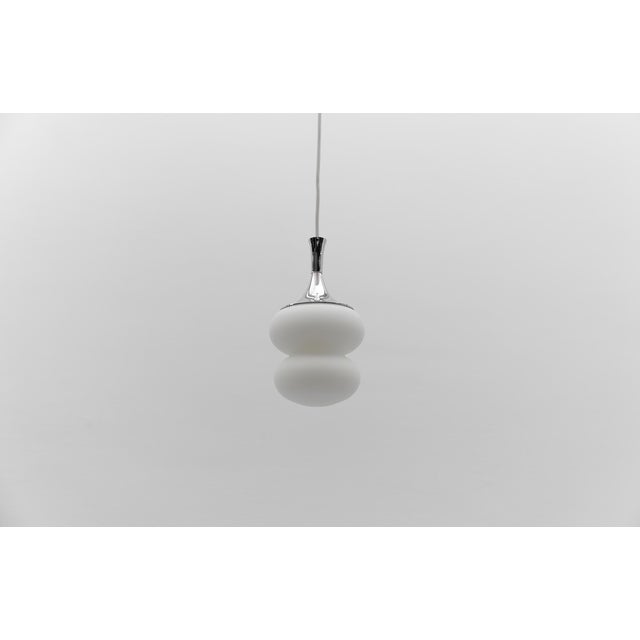 Mid-Century Modern Space Age Opal Glass Hanging Lamp with Chrome, Germany, 1960s For Sale - Image 3 of 9
