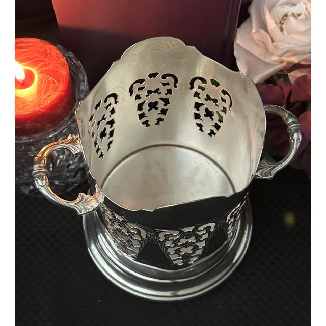 Silver Vintage English Silver Plated Pierced Wine Bottle Holder For Sale - Image 8 of 9