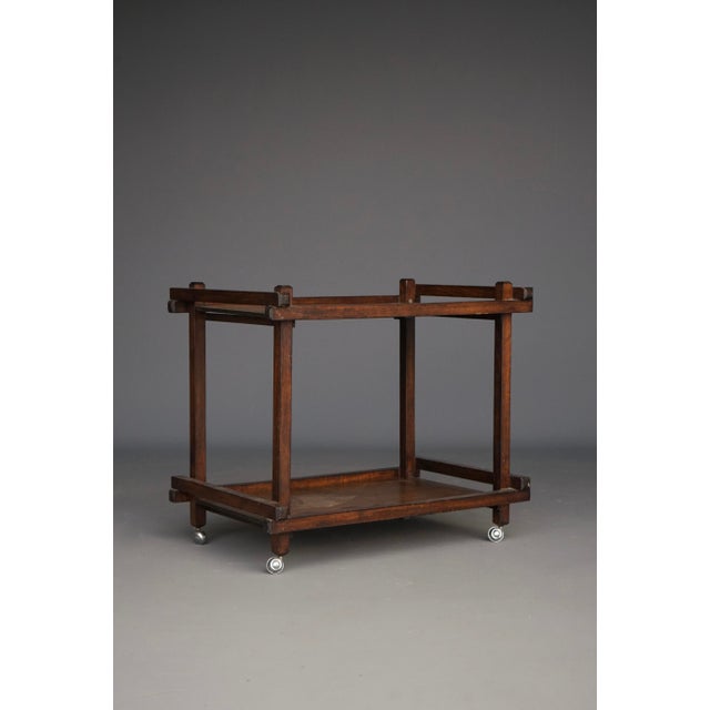 Modernist Dutch Oak Tea Trolley. 1950s For Sale - Image 10 of 11