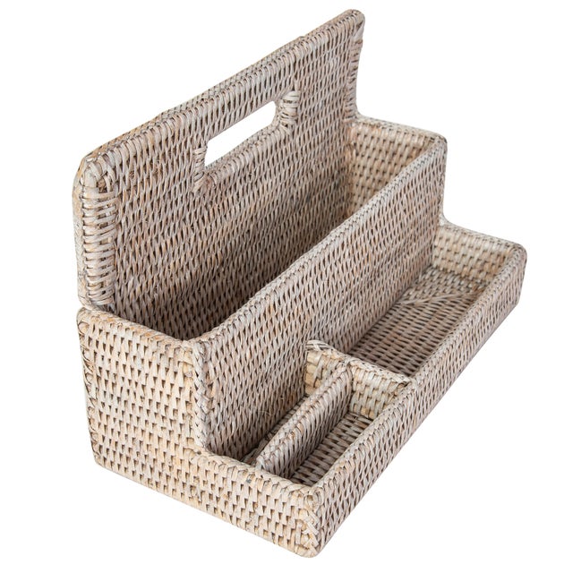 Boho Chic Artifacts Rattan Standing Stationary Sorter in White Wash For Sale - Image 3 of 6