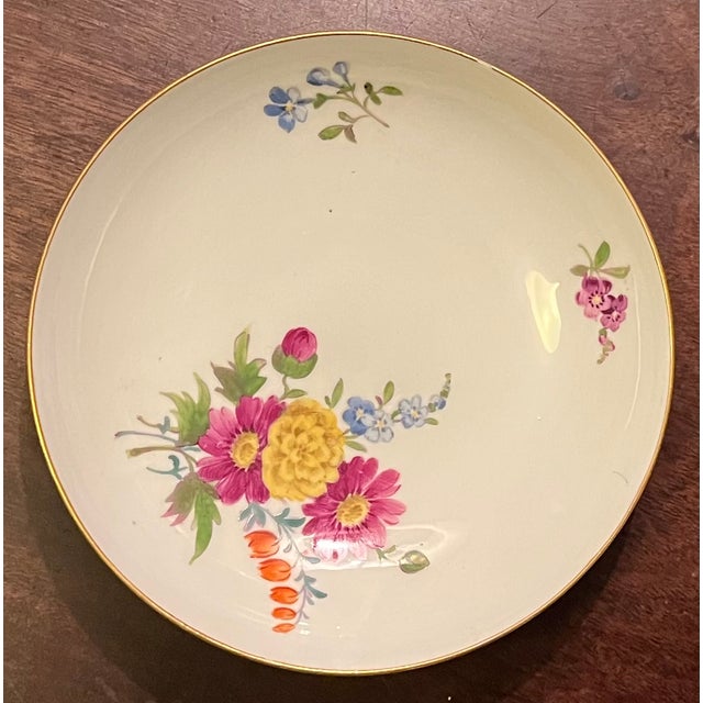 Meissen Porcelain Antique 19th Century Meissen Porcelain Saucer Dish With Floral Decoration and Bright Yellow Ground on the Back For Sale - Image 4 of 16