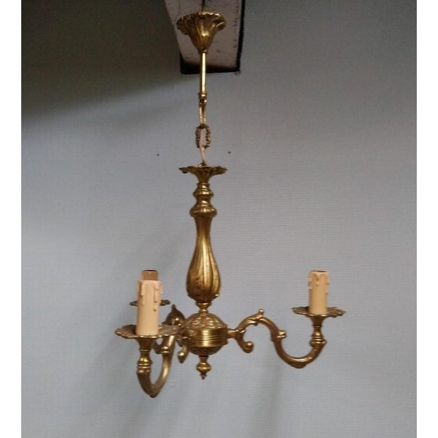 Vintage Louis XV French Bronze Three Branch Chandelier, 1970s For Sale - Image 12 of 13
