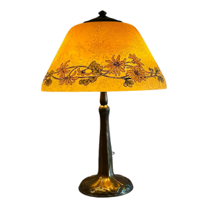 Antique Handel Reverse Painted Glass Floral Boudoir Table Lamp