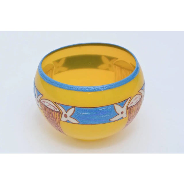 Yellow French Art Deco Signed Andre Delatte Hand Blown Glass Bowl Yellow, Blue, Red Brown For Sale - Image 8 of 11