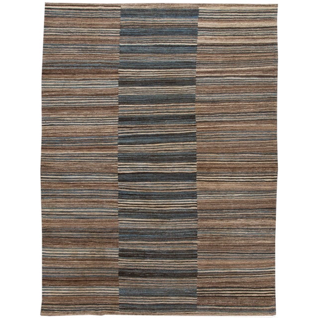 Brown Modern Flat-Weave Handmade Wool Rug For Sale - Image 12 of 12