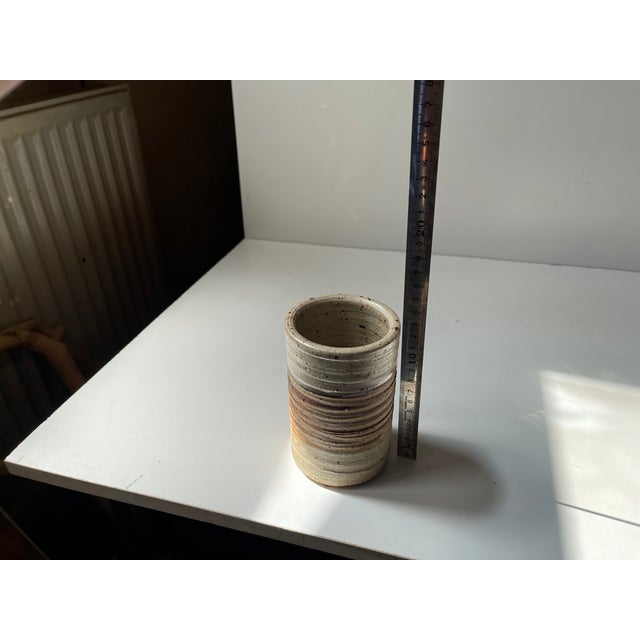 Ceramic Vintage Cylindrical Vase in Striped Glazed Stoneware by Tue Poulsen, 1970s For Sale - Image 7 of 8