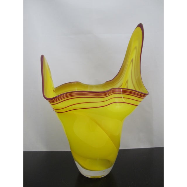 Stadelman Yellow Hand Blown Pacific Nw Studio Art Glass Handkerchief Ruffle Vase For Sale - Image 12 of 12