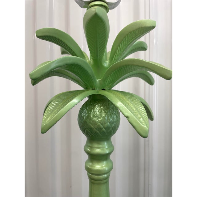 Coastal Vintage Coastal Palm Tree Table Lamps in Metallic Green Lacquer – a Pair For Sale - Image 3 of 7