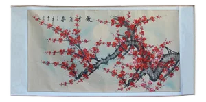 Chinese Color Ink Blossom Flower Horizontal Scroll Painting Wall Art