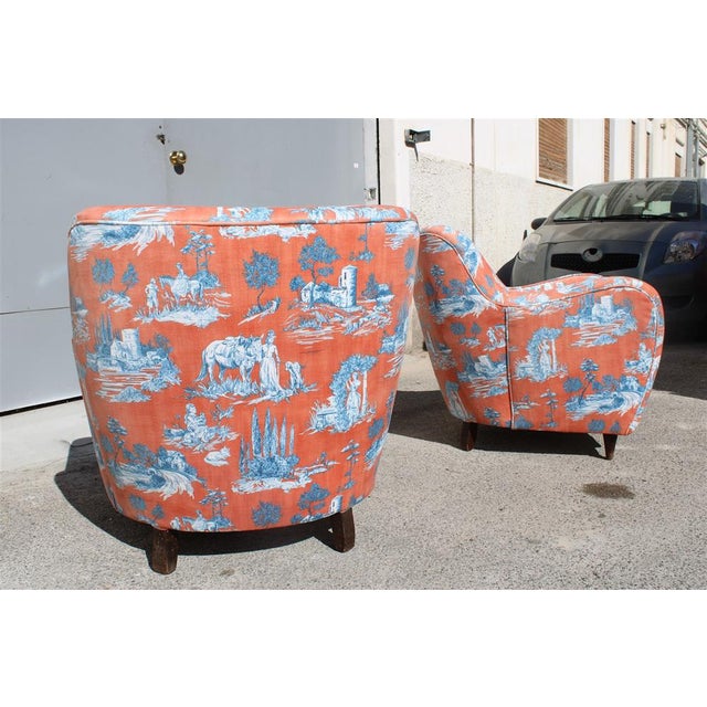 Set of Italian Armchairs in Printed Orange Velvet Fabric attributed to Paolo Buffa, 1950s For Sale - Image 6 of 18