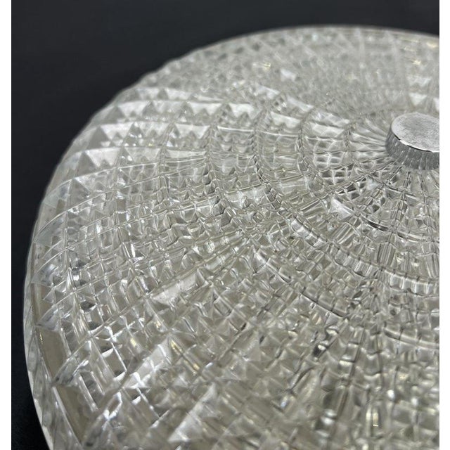 Vintage French Patterned Glass Flush Mount For Sale - Image 9 of 16