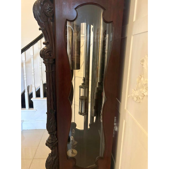 Antique Carved Mahogany 9-Tube Chiming Longcase Clock, 1880 For Sale - Image 13 of 18