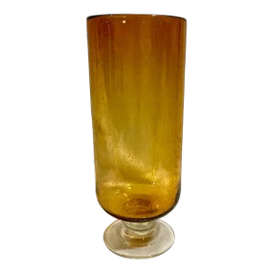 Large Scale Amber Art Glass Bubble Footed Vase