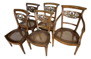 Early 19th Century Set of 5 Italian Neoclassical Dining Room Chairs With Giltwood Dolphin Backs